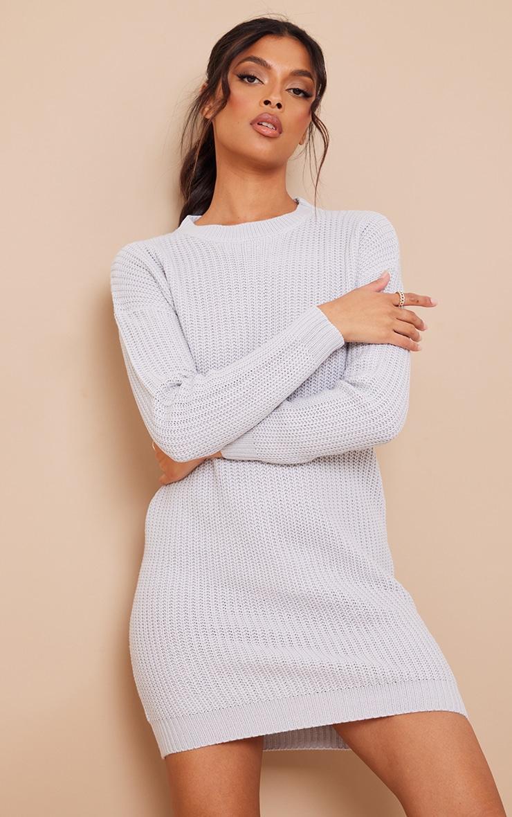 Grey Basic Knitted Sweater Dress Product Image