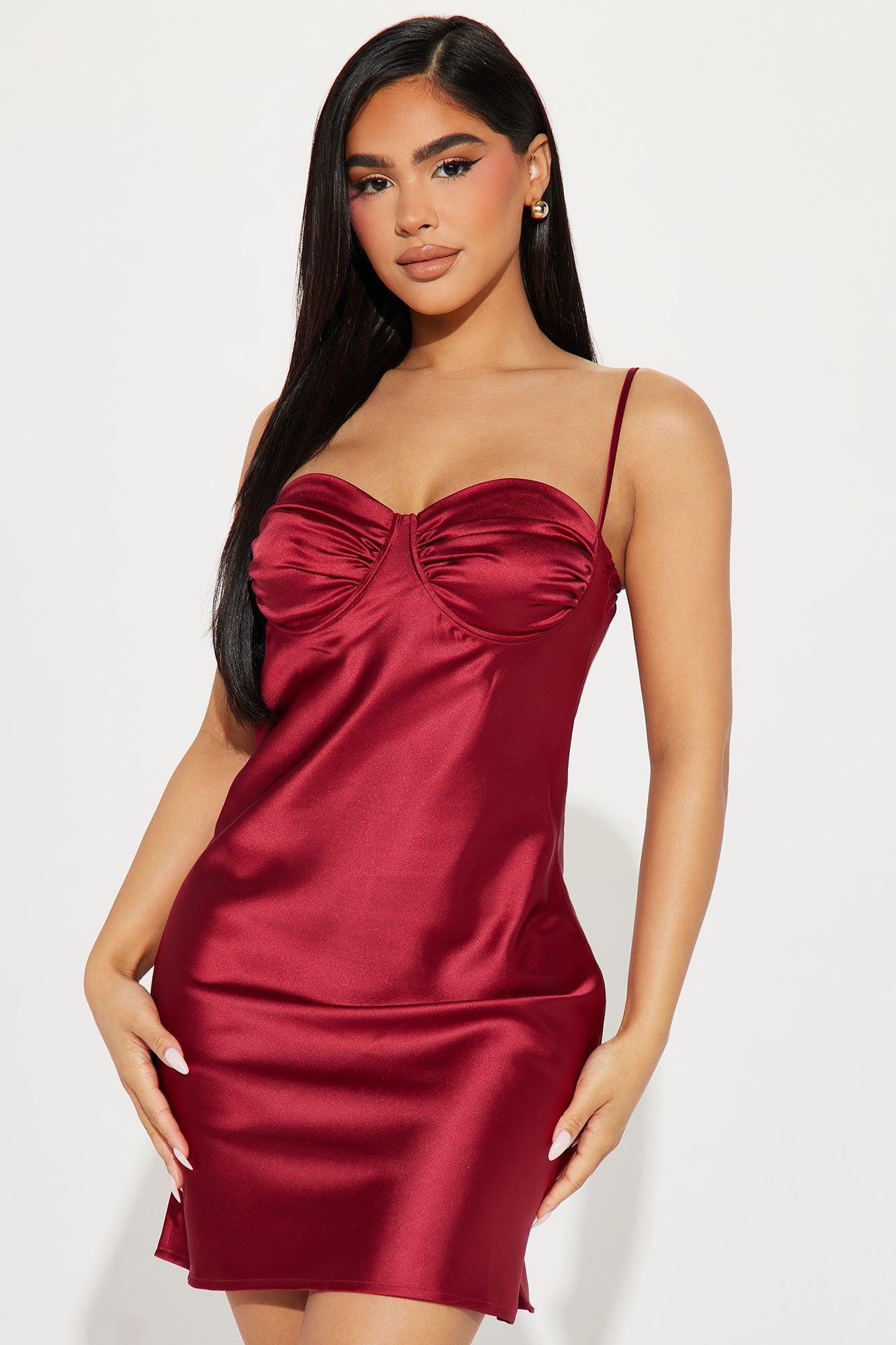 Sabrina Satin Mini Dress - Red Product Image