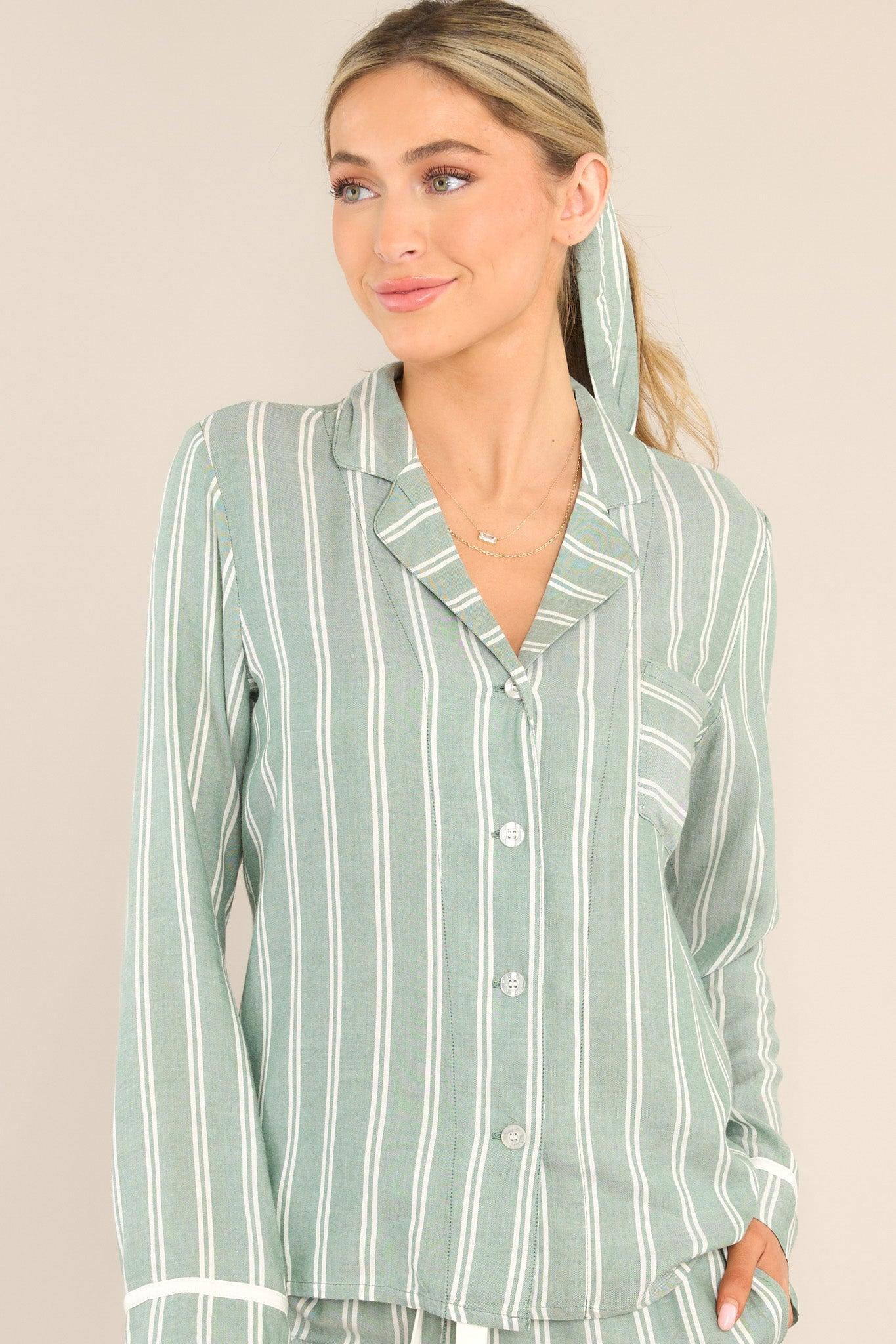 PJ Salvage Stripe Hype Sage PJ Top Product Image