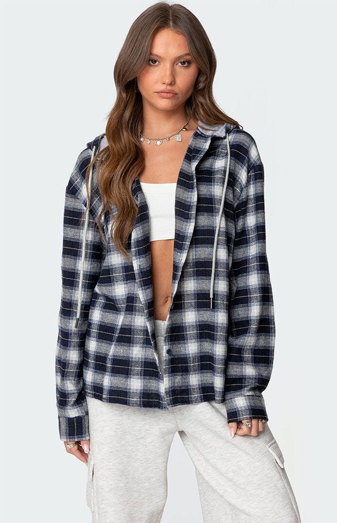 Edikted Women's Plaid Hooded Button Up Shirt product image