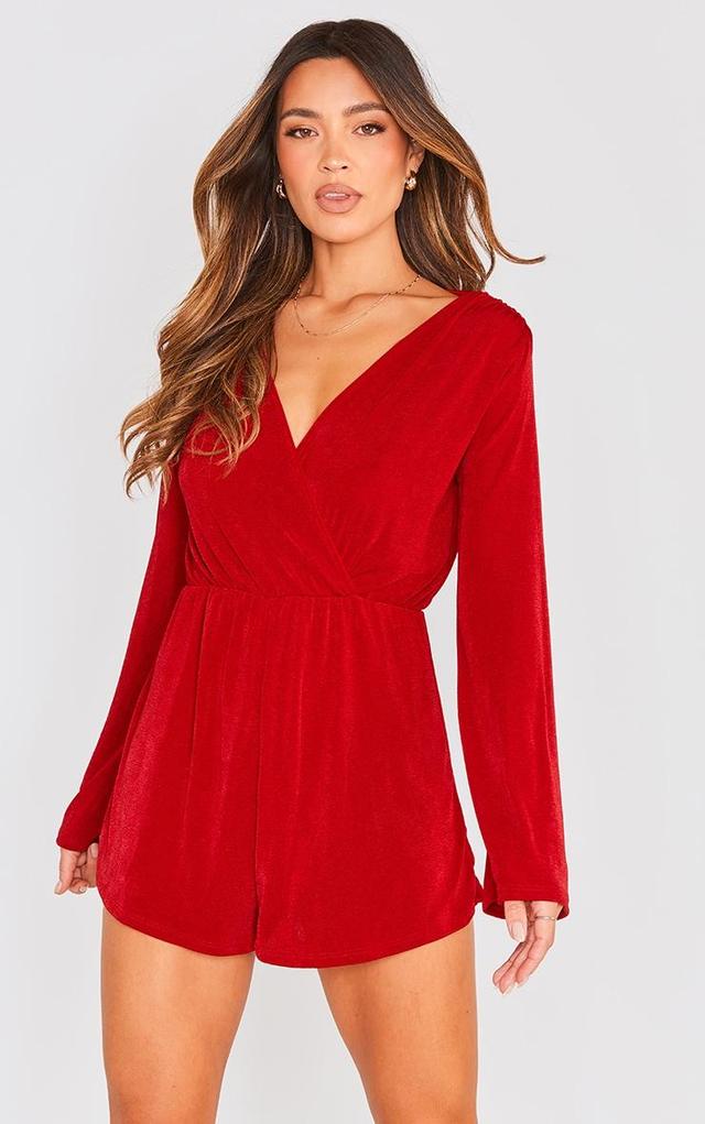 Red Slinky Long Sleeve Romper Product Image