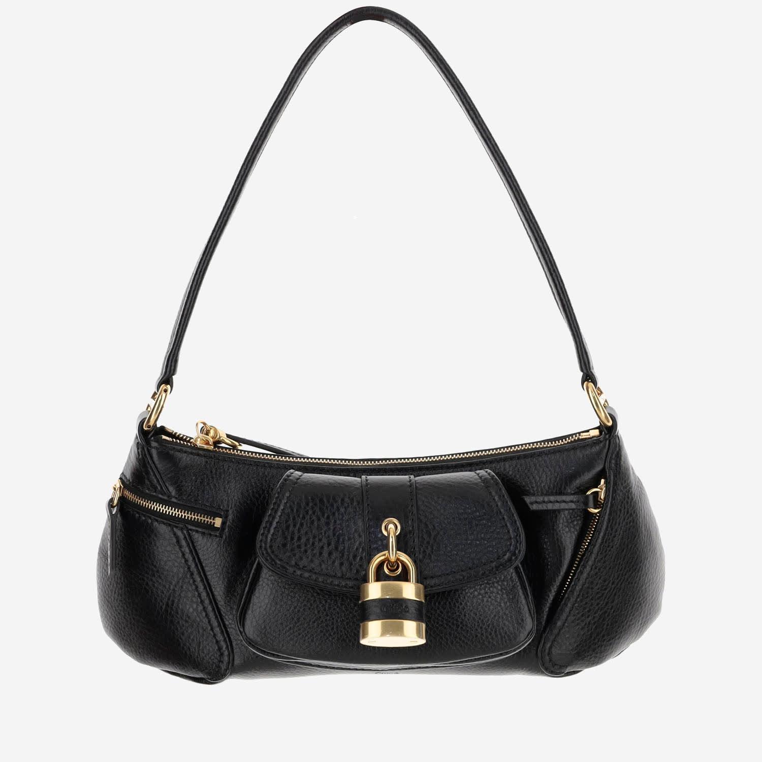 CHLOÉ Leather Shoulder Bag With Paddington Lock Detail In Black Product Image