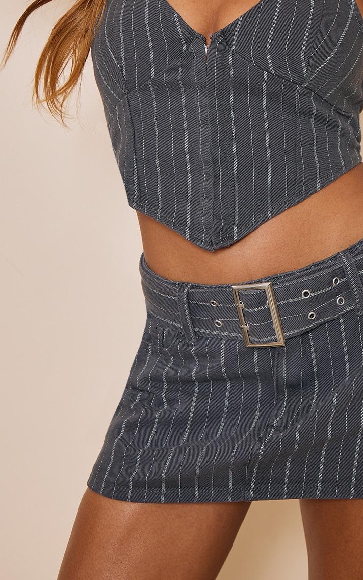 Charcoal Pinstripe Belted Denim Micro Mini Skirt Product Image