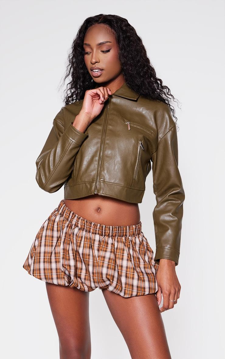 Sage Green Textured Faux Leather Minimal Biker Jacket Product Image