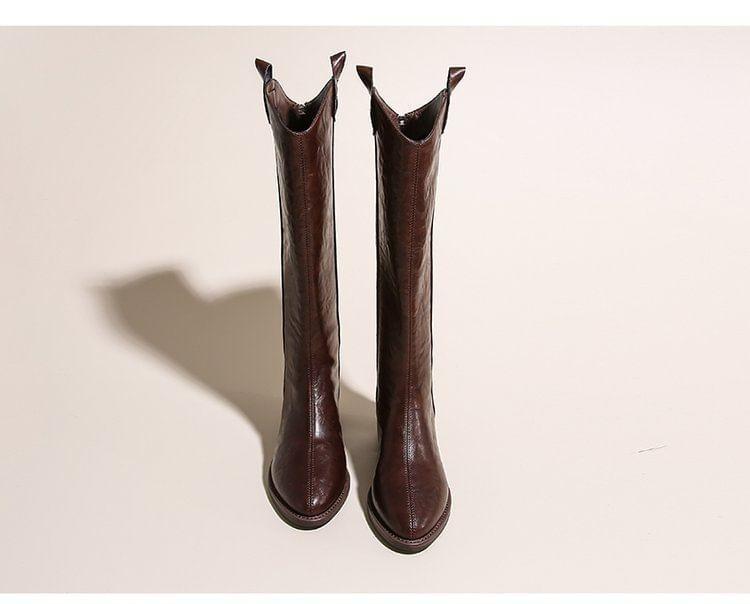 Block Heel Plain Cowboy Tall Boots Product Image