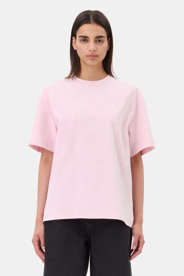 Pink Heavy Cotton Drop Shoulder Heart T-shirt Product Image