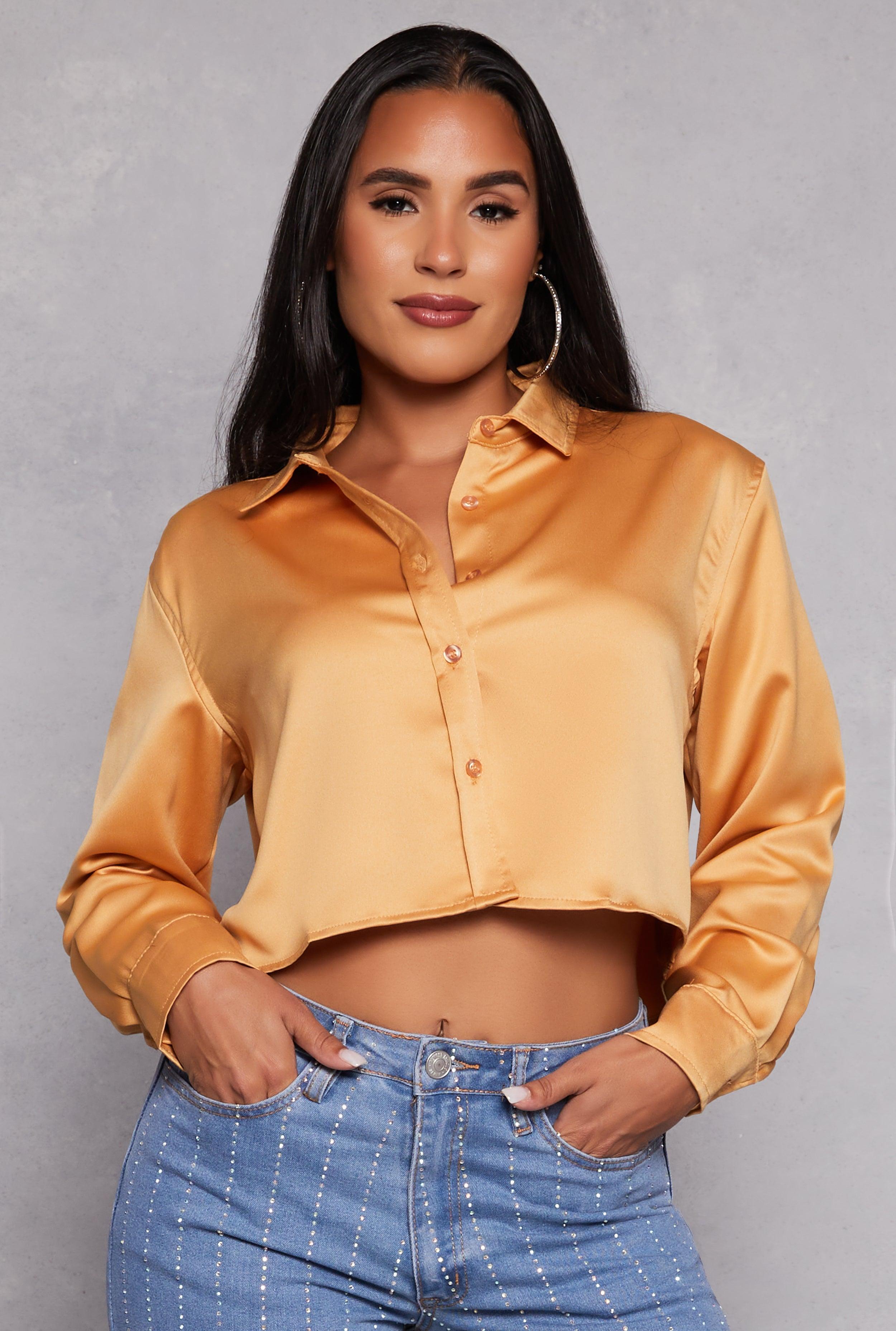 Womens Iris Satin Button Front Cropped Blouse Product Image