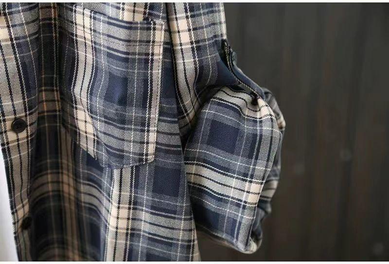 Long Sleeve Collared Plaid Shirt Product Image