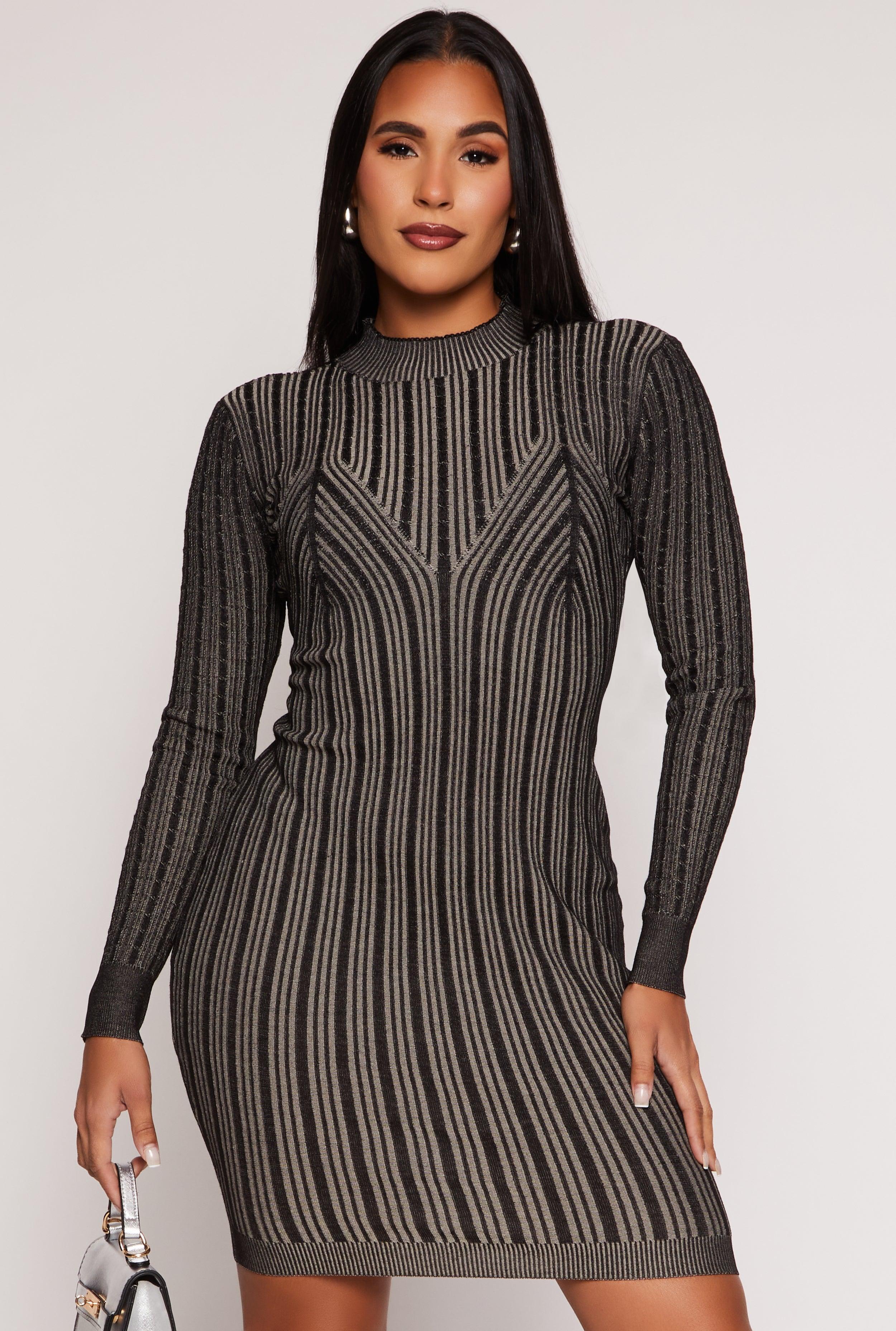 Womens Almost Famous Ribbed Knit Shadow Stripe Sweater Dress Product Image