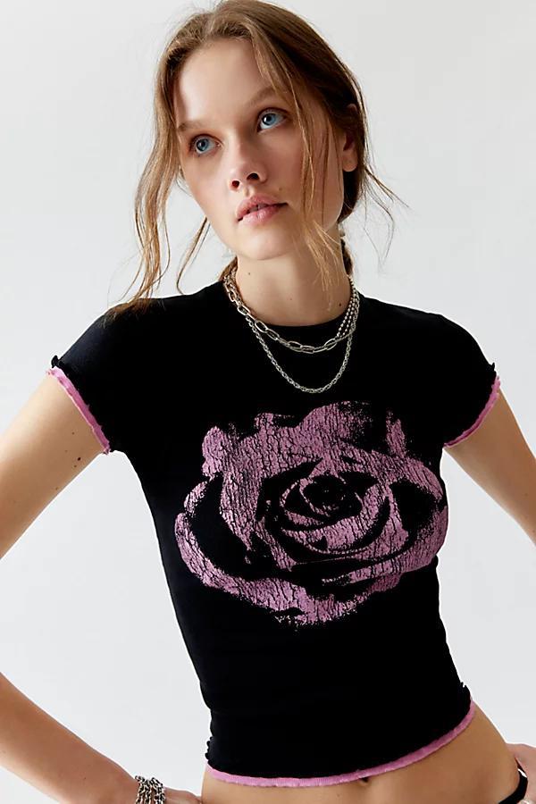 Rose Lettuce Edge Baby Tee Womens at Urban Outfitters Product Image