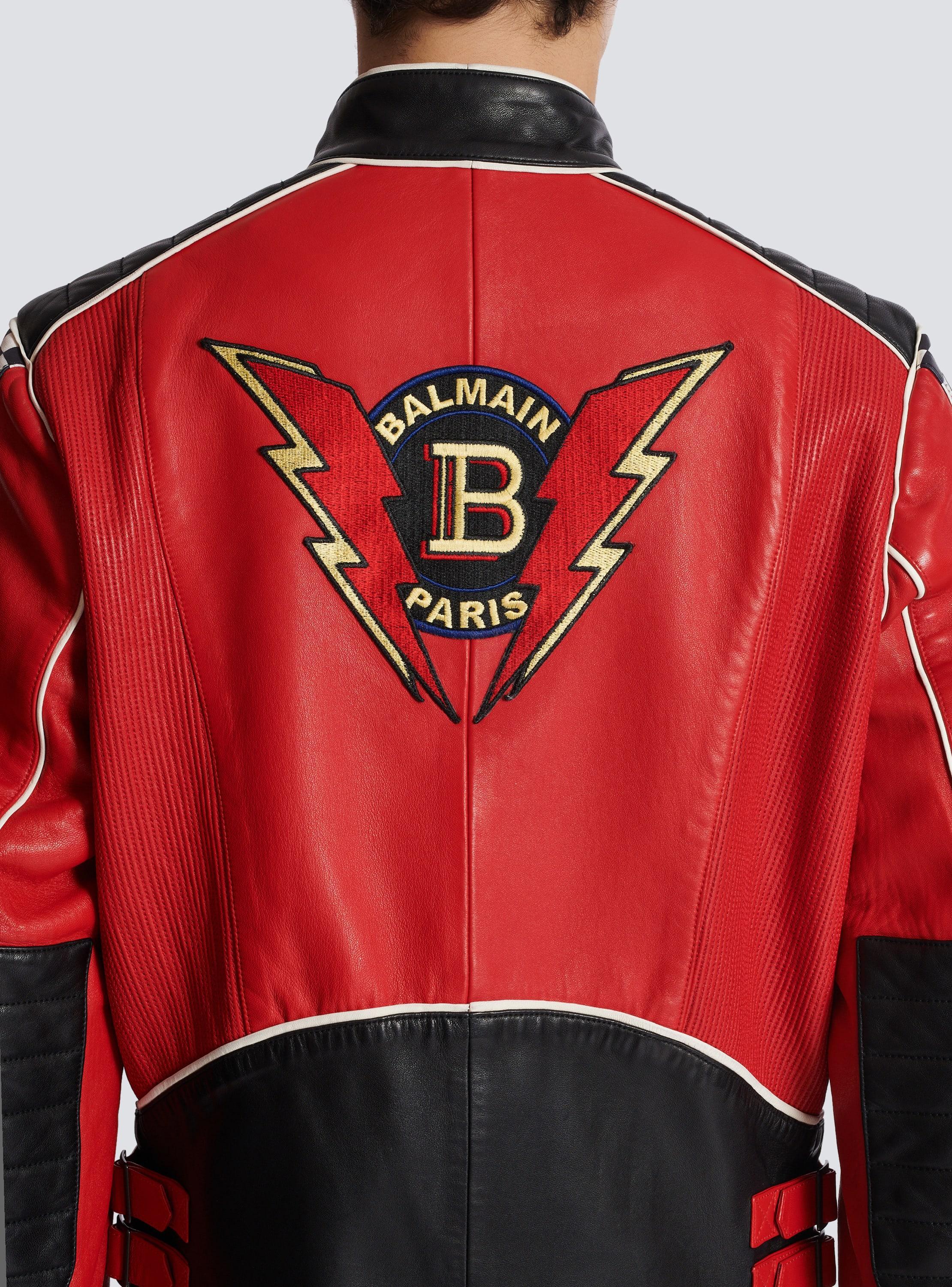 Lambskin jacket with Balmain Racing patches Product Image