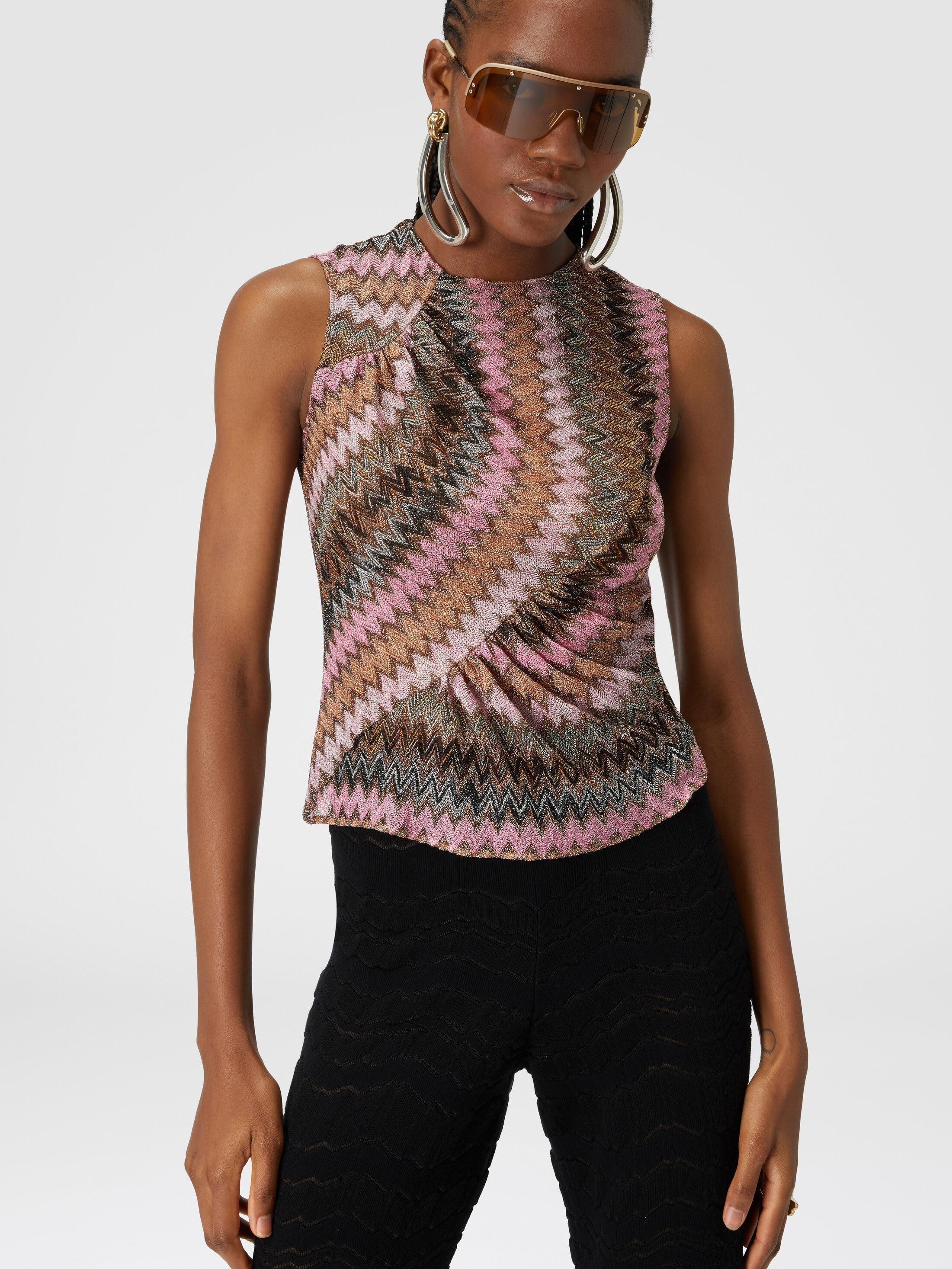 Sleeveless top in zig zag lamé viscose blend Product Image