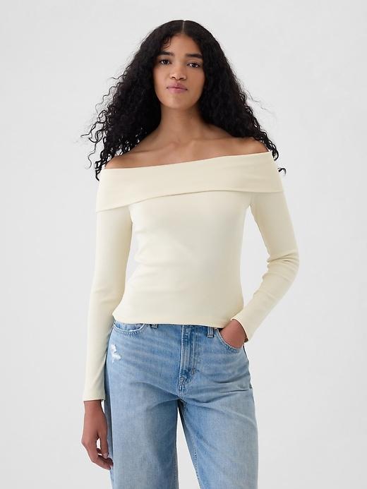 Modern Rib Off-Shoulder Cropped Top Product Image