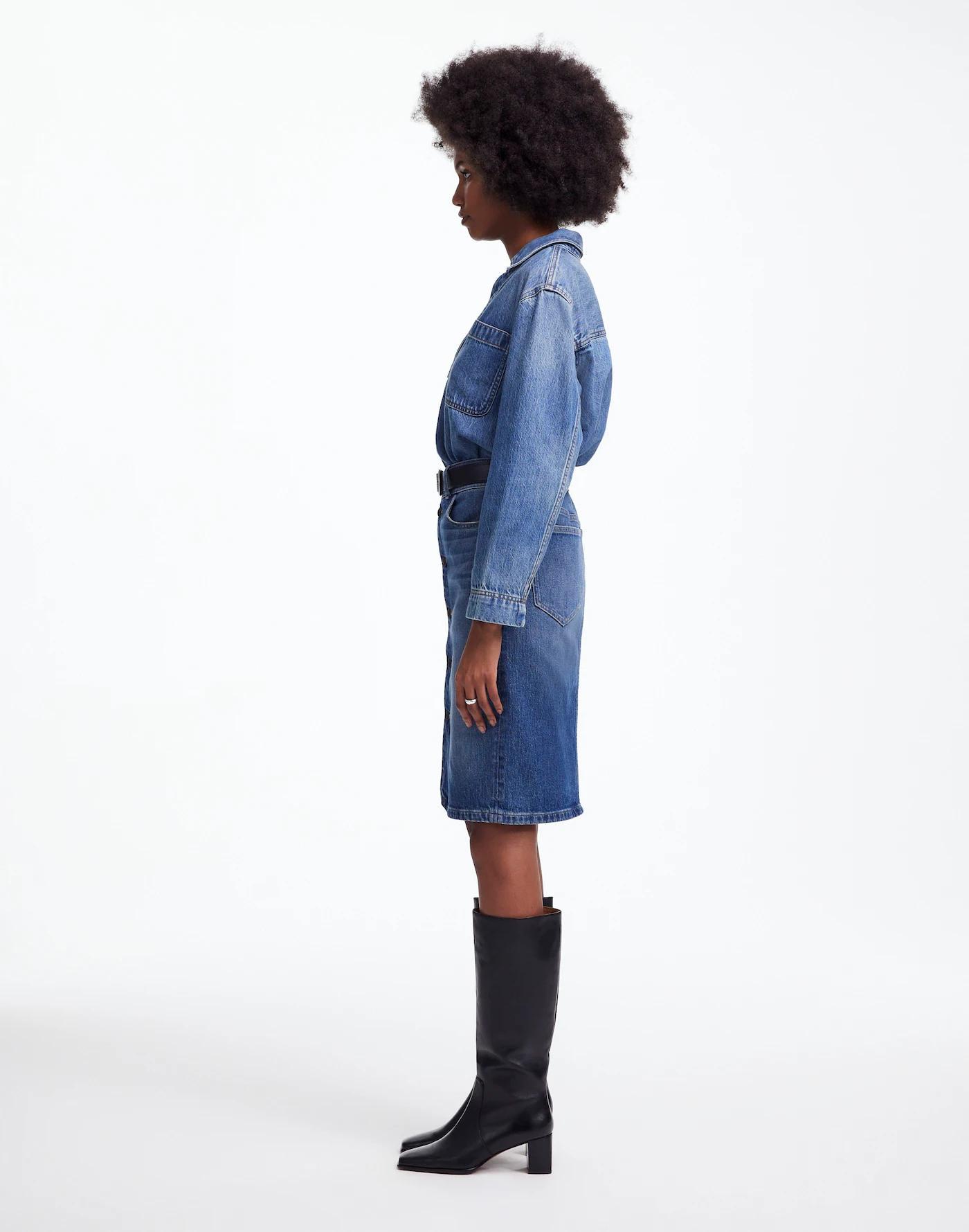 Denim Button-Front Midi Skirt Product Image