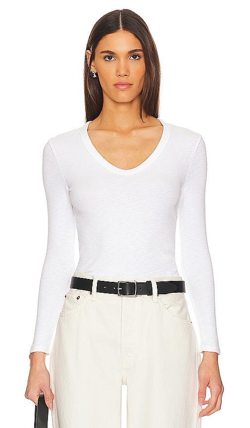 Enza Costa Textured Rib Long Sleeve U Top Black. (also in XS). Product Image