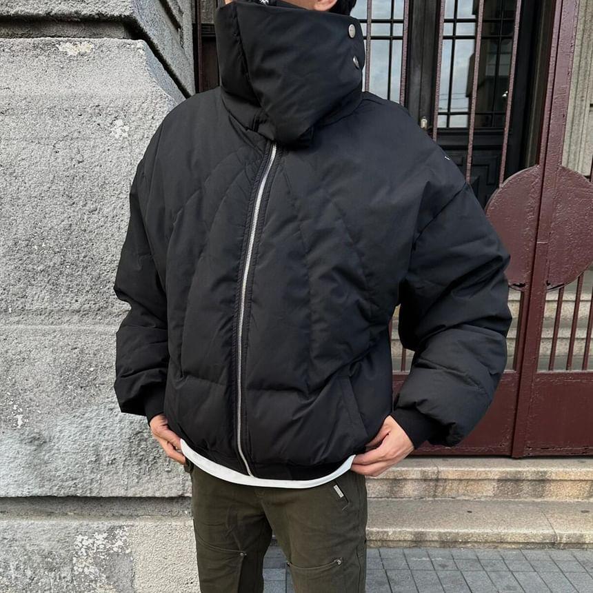 Stand Collar Plain Zip-Up Puffer Jacket Product Image