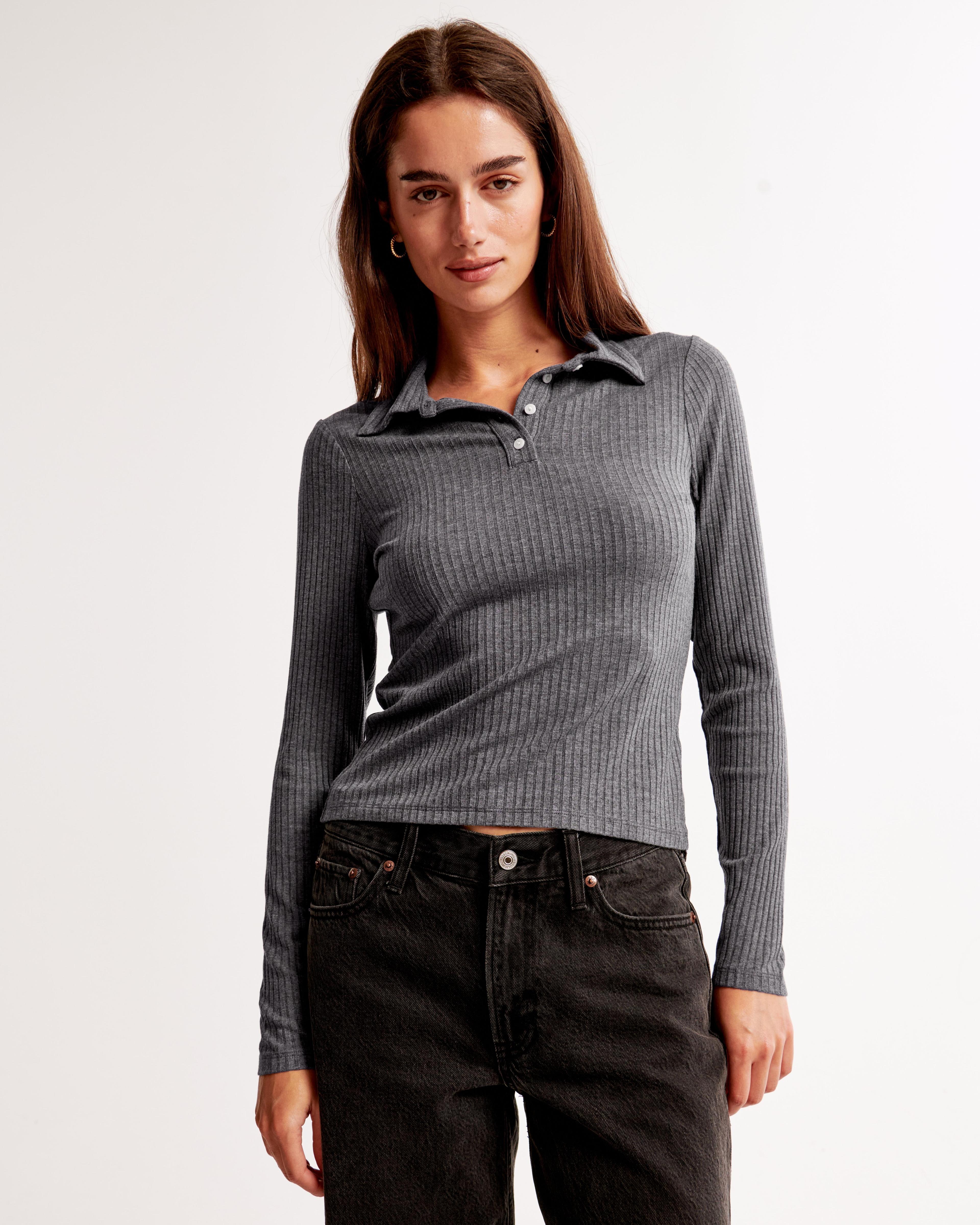 Long-Sleeve Wide Rib Polo Top Product Image