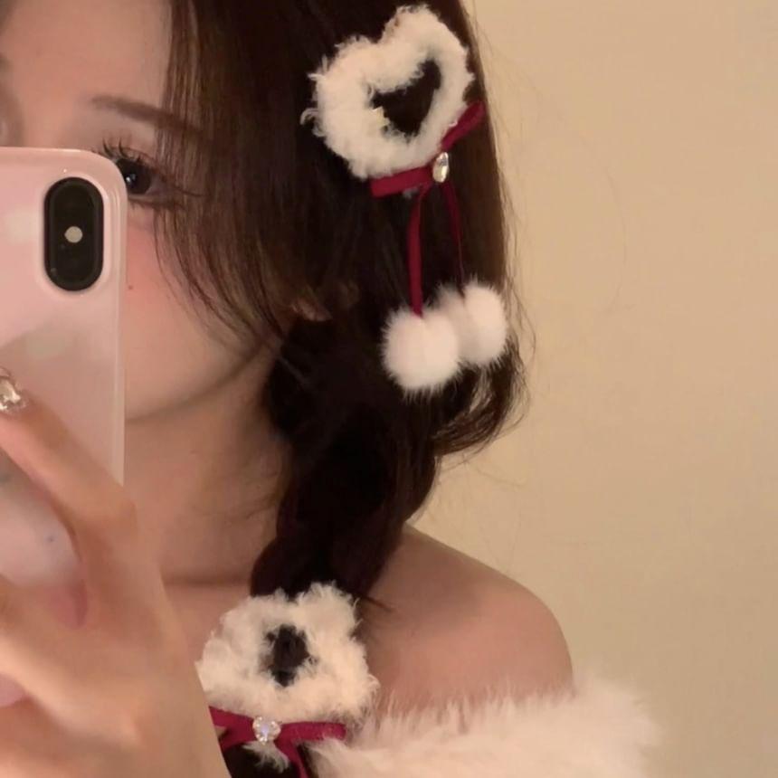 Star /  Heart Pom Pom Ribbon Hair Clip Product Image