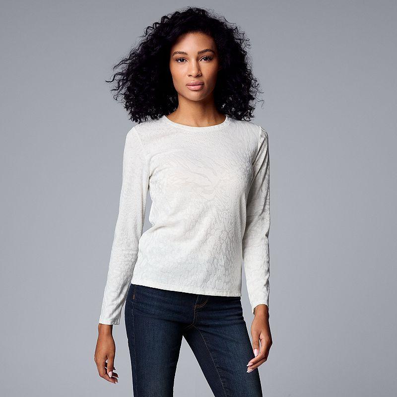 Womens Simply Vera Vera Wang Long Sleeve Crew Neck Tee Light Grey Product Image