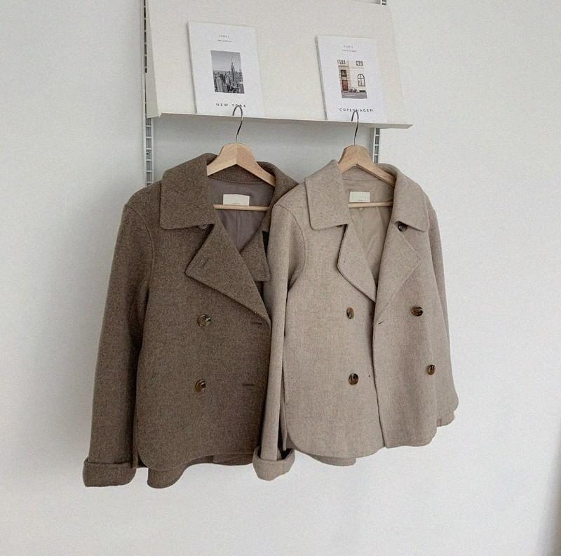 Lapel Collar Double-Breasted Coat Product Image