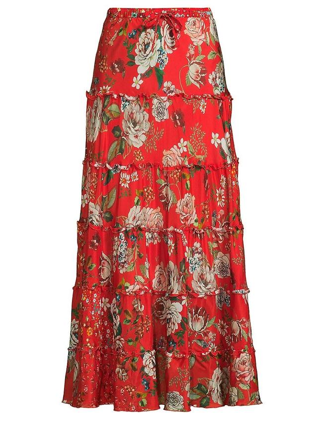 Womens Sebrina Floral Silk Midi-Skirt Product Image