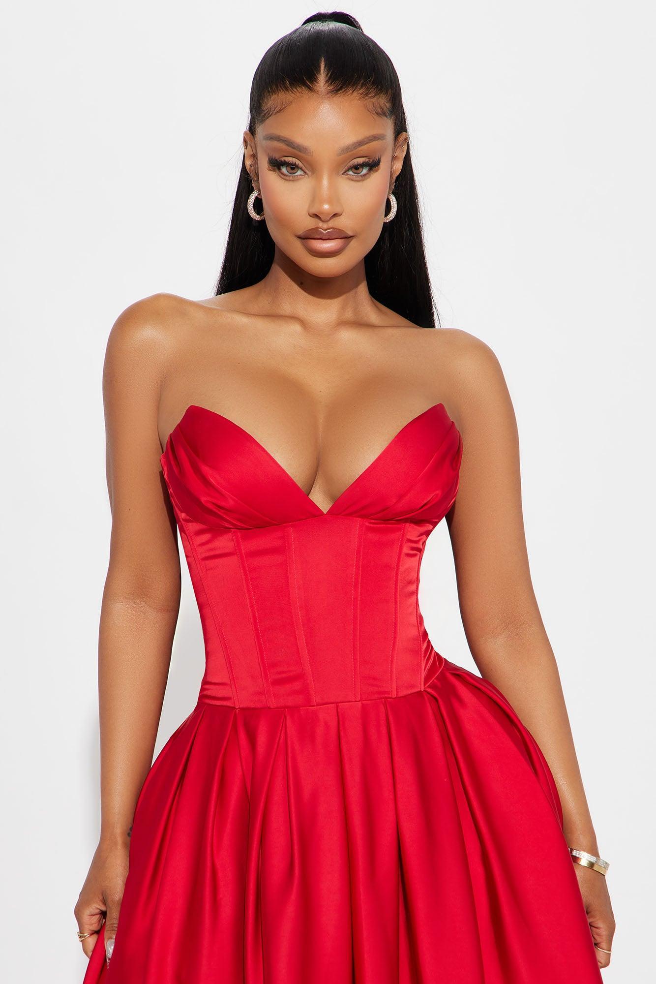 Bridgette Satin Maxi Dress - Red Product Image