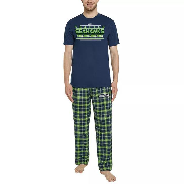 Mens Concepts Sport /Neon Green Seattle Seahawks ArcticT-Shirt & Flannel Pants Sleep Set Blue Product Image