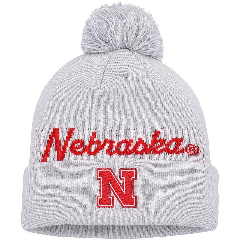 Mens adidas Gray Nebraska Huskers Cuffed Knit Hat with Pom Product Image