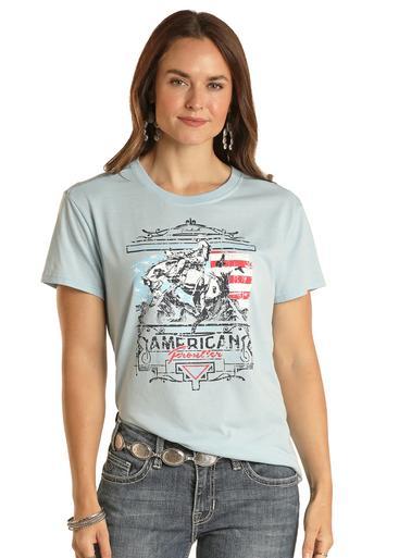 SALE Panhandle® Ladies' S/S Sky Blue American Frontier Tee Product Image