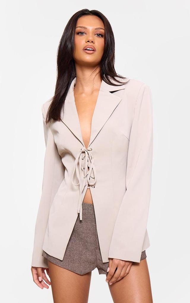  Mushroom Lace Up Tie Front Blazer Product Image