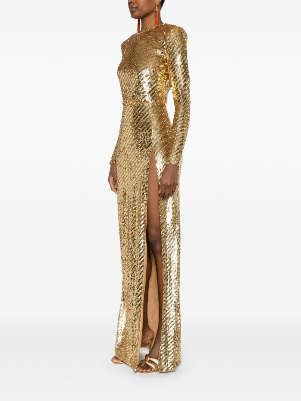 sequin-embroidered cut-out gown Product Image