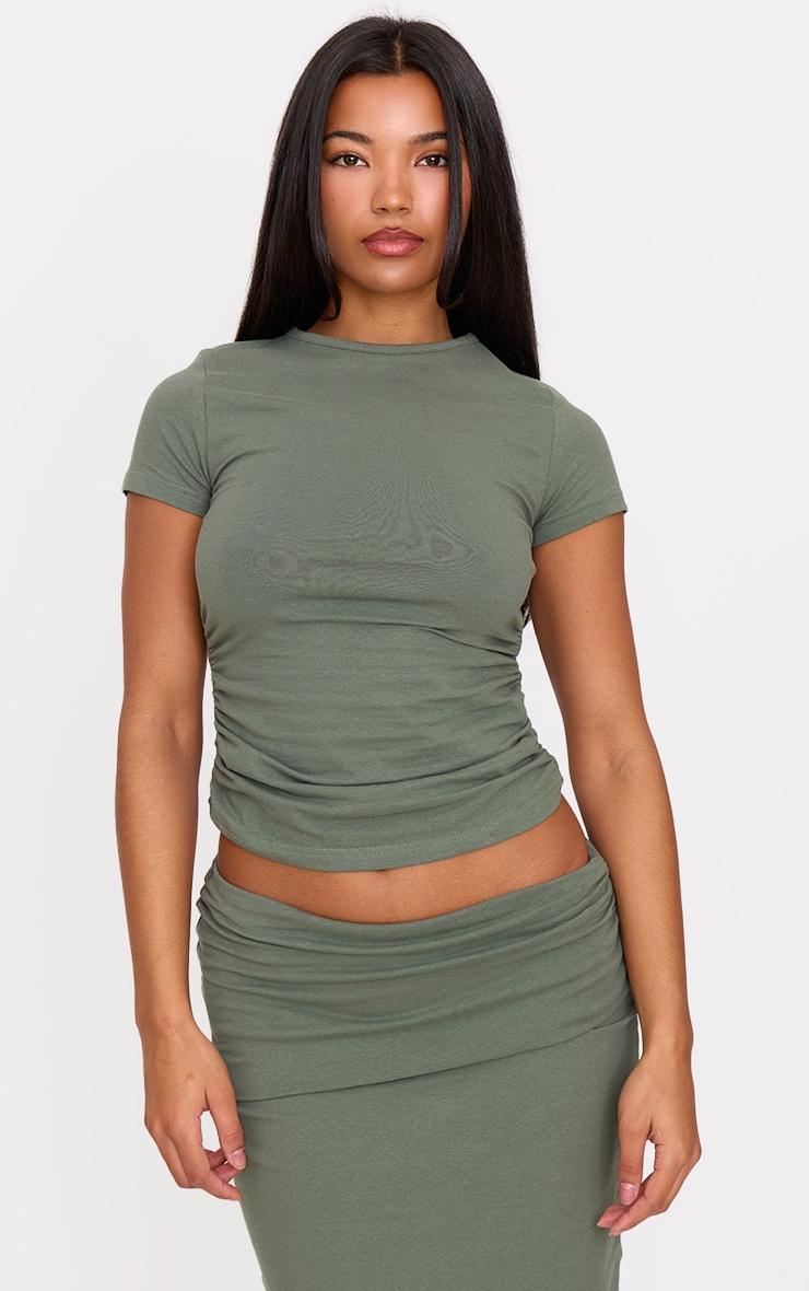 Sea Green Cotton Side Cap Sleeve Ruched Top Product Image