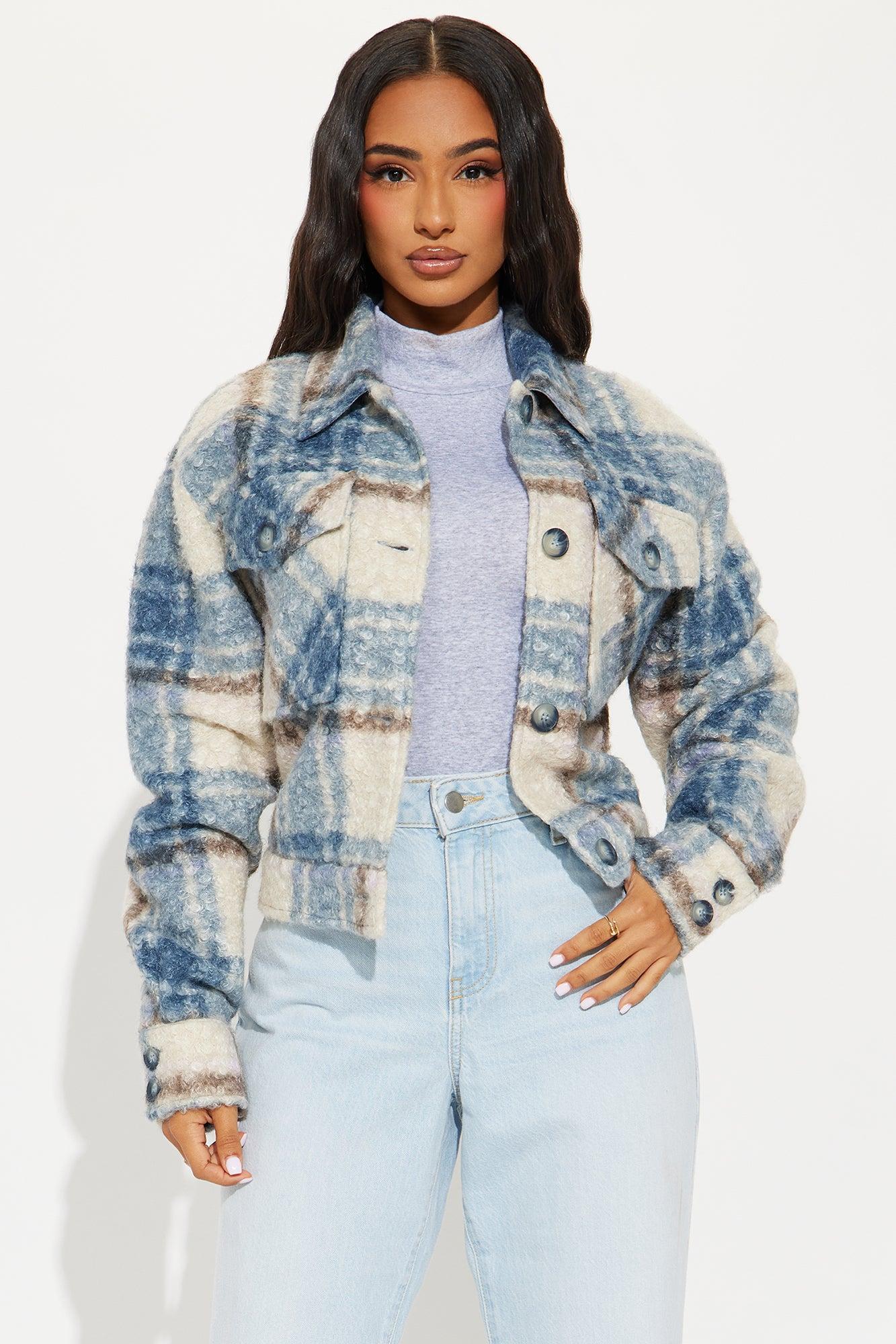 Ava Plaid Sherpa Shacket - Blue/combo Product Image