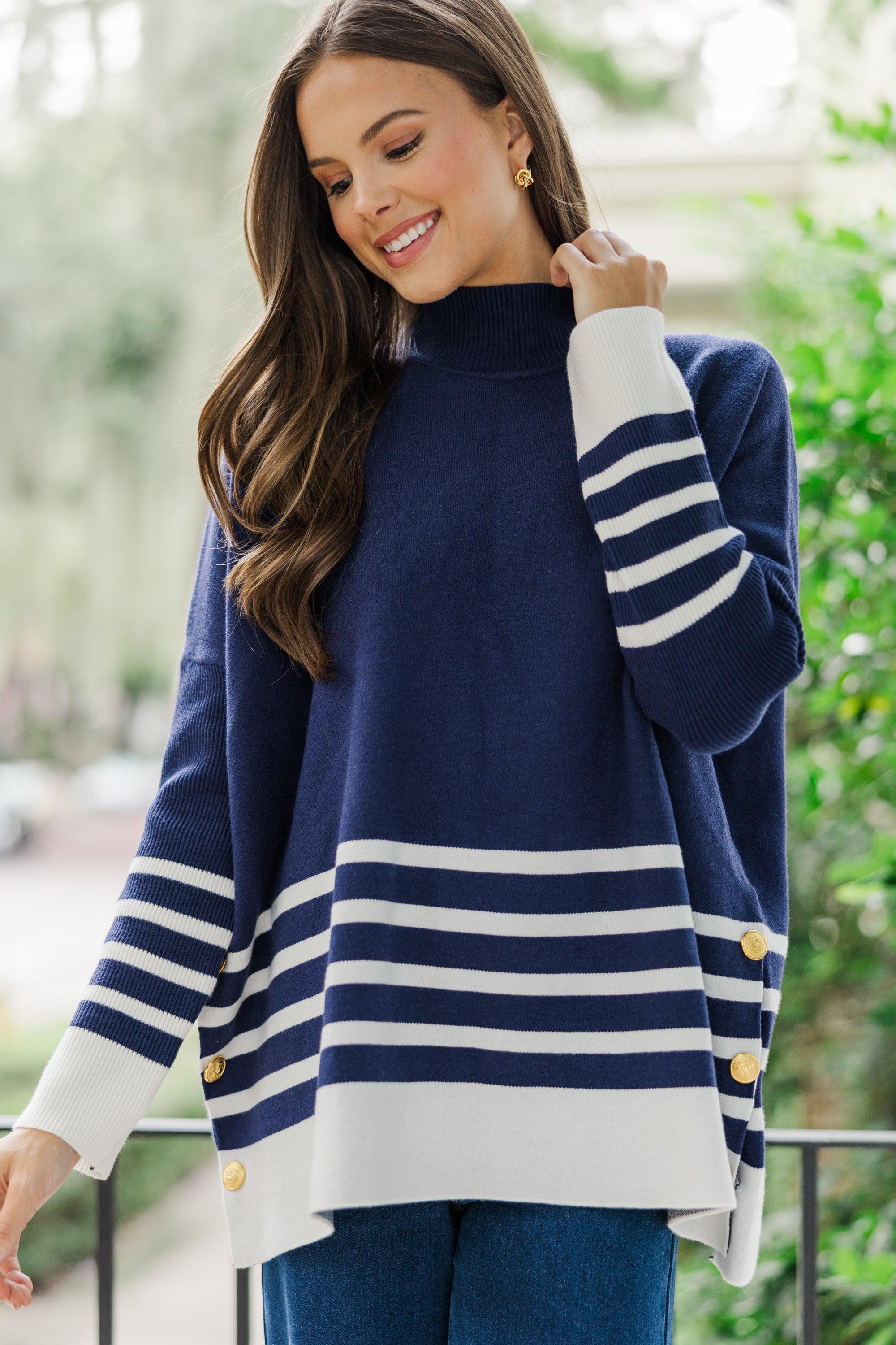 Maine Attraction Navy Blue Striped Sweater Female product image