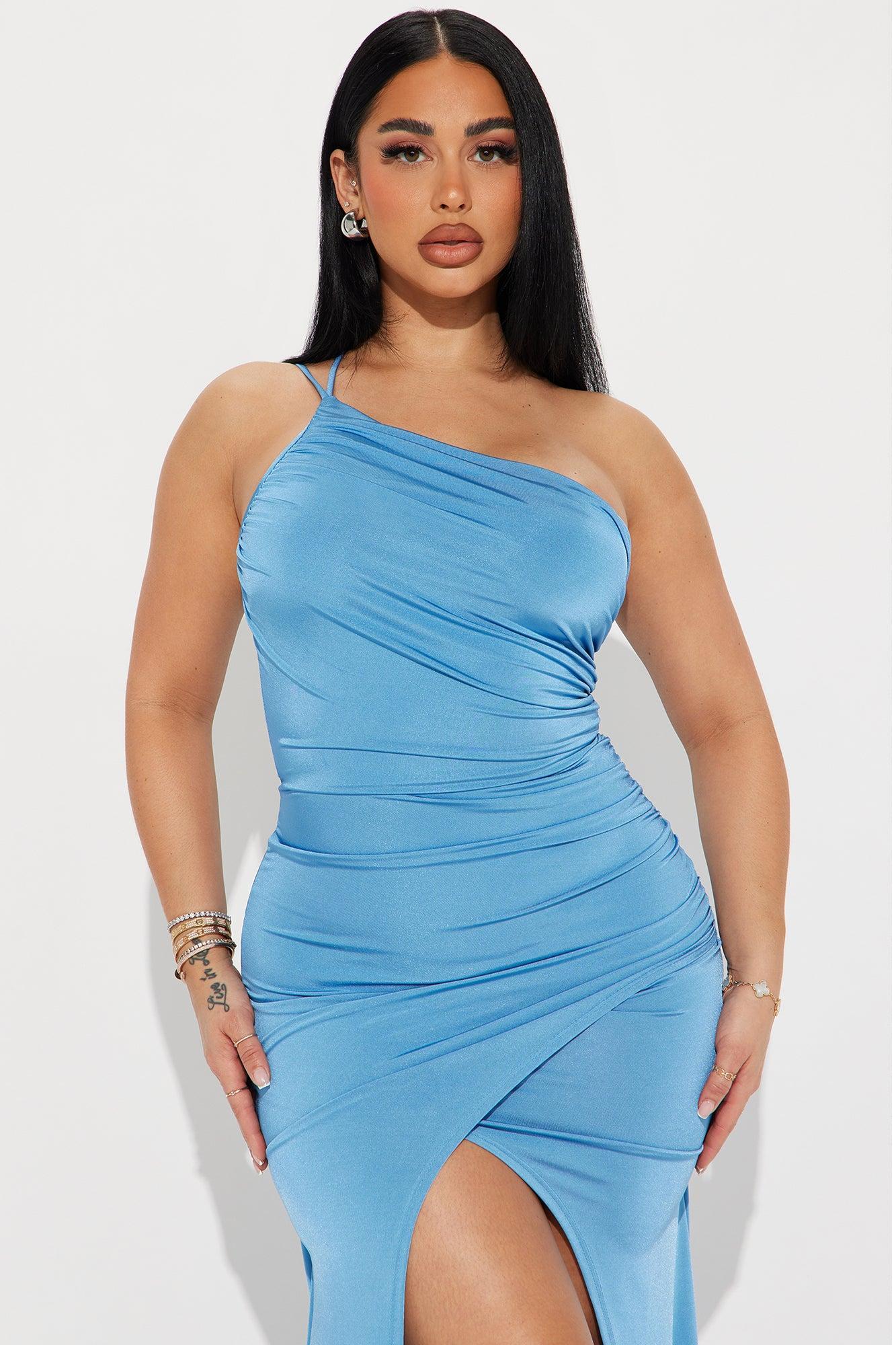 Selestina One Shoulder Gown - Denim Product Image