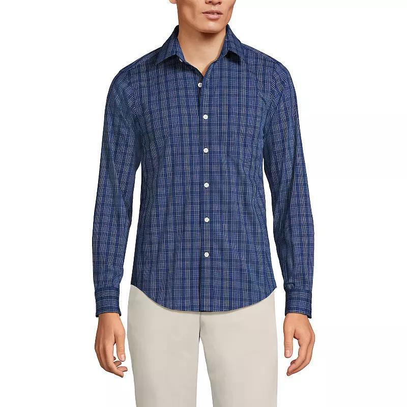 Mens Lands End Traditional Fit Travel Button-Down Shirt Blue Blue Plaid Product Image