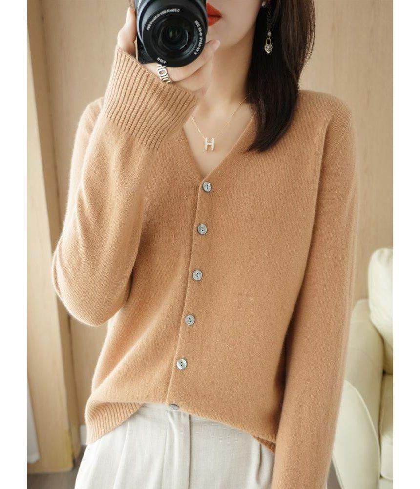 V-Neck Plain Cardigan Product Image