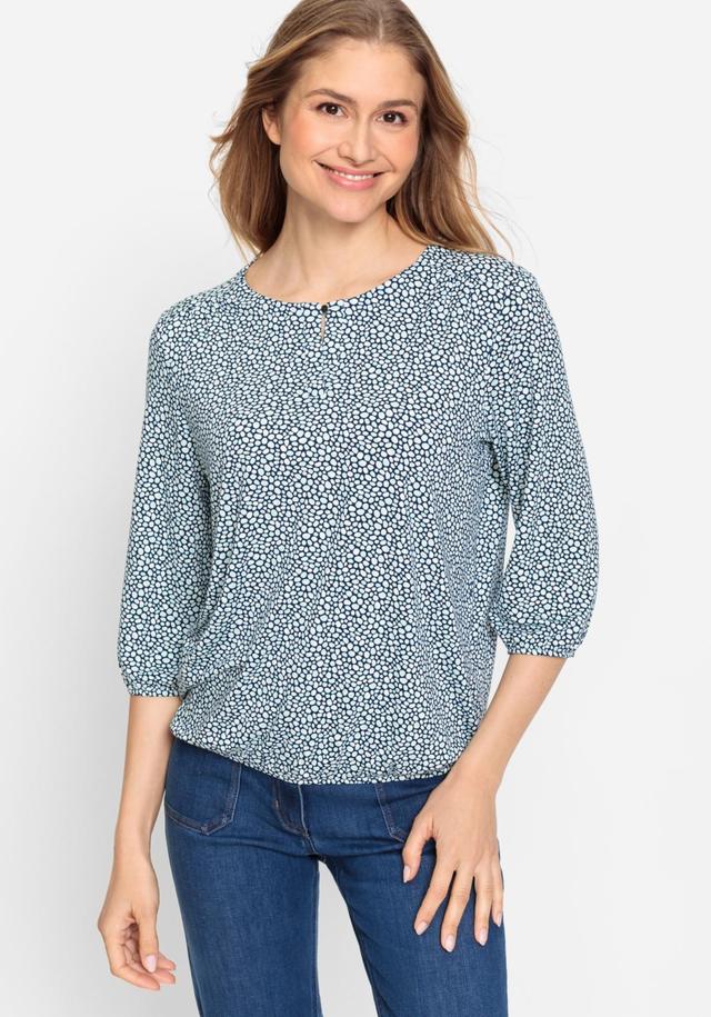 Olsen Womens Viscose Blend 3/4 Sleeve Allover Pebble Print Split V-Neck T-Shirt Product Image