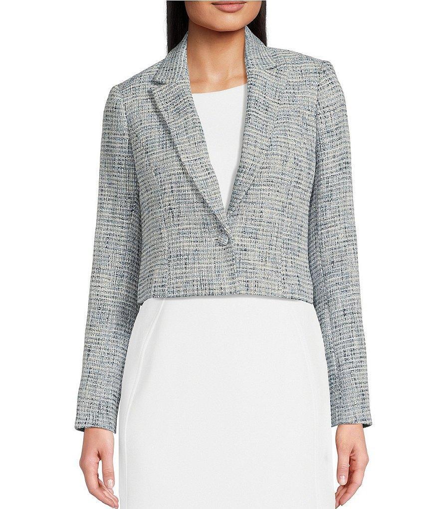 Calvin Klein Tweed Cropped Collared Neckline Long Sleeve Jacket Product Image