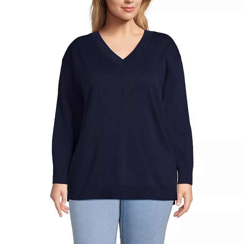 Plus Size Lands End V-Neck Pullover Tunic Sweater, Womens Natural Product Image