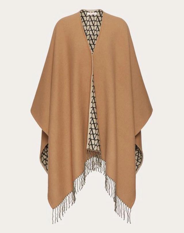 VALENTINO Fringed Wool, Silk And Cashmere-blend Poncho In Black Product Image