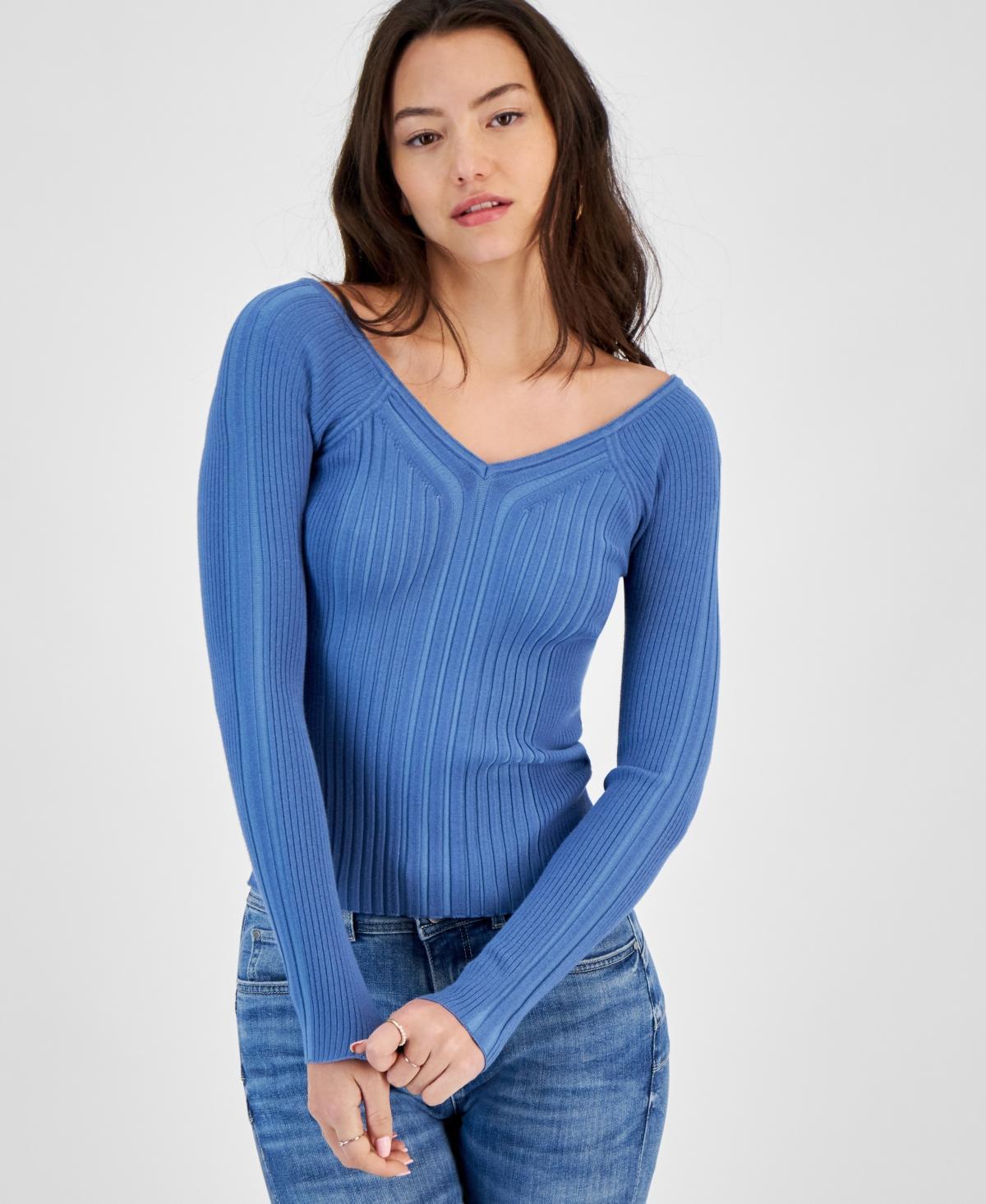 Guess Womens Allie V-Neck Ribbed Sweater Product Image