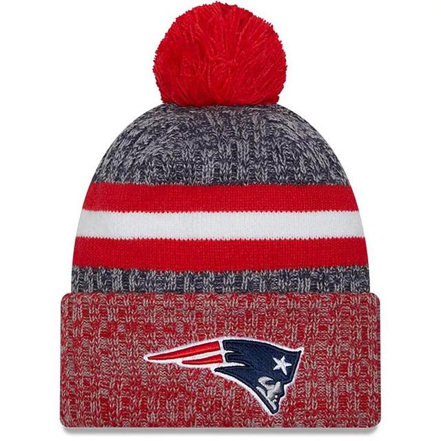 Mens New Era /Red New England Patriots 2023 Sideline Sport Cuffed Pom Knit Hat, Blue Product Image