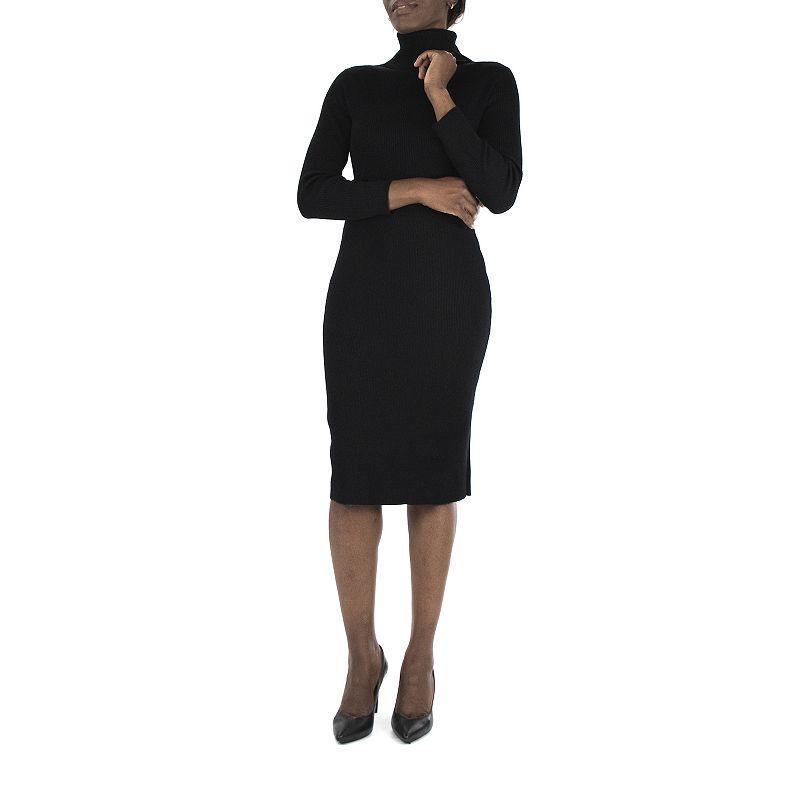 Womens Nina Leonard Midi Sheath Sweater Dress Black Product Image