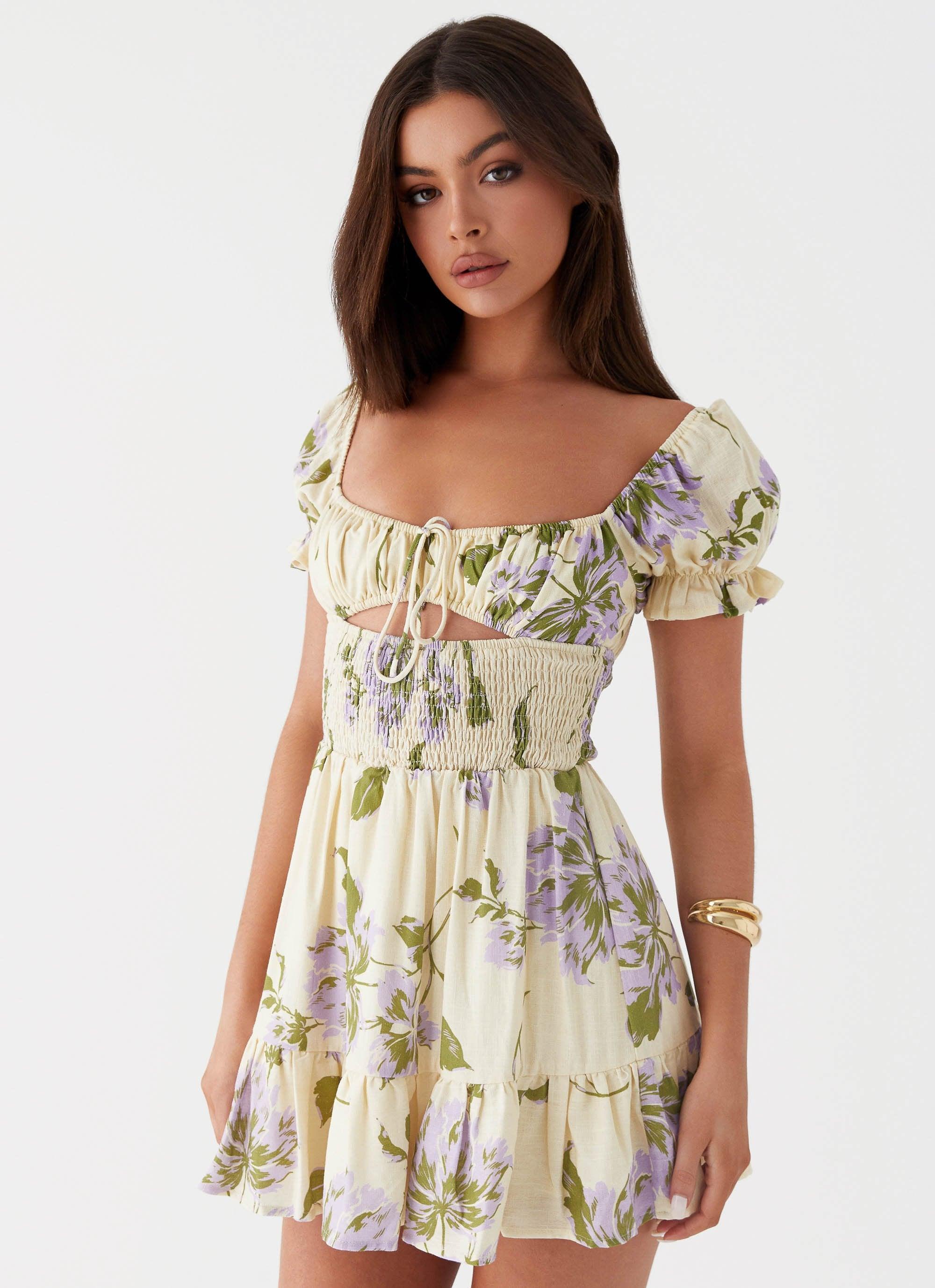 Every Reason Linen Mini Dress - Yellow Purple Floral Product Image