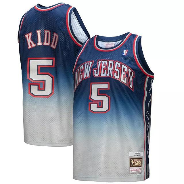 Mens Mitchell & Ness Jason Kidd Gray/Blue New Jersey Nets 2006/07 Hardwood Classics Fadeaway Swingman Player Jersey Product Image