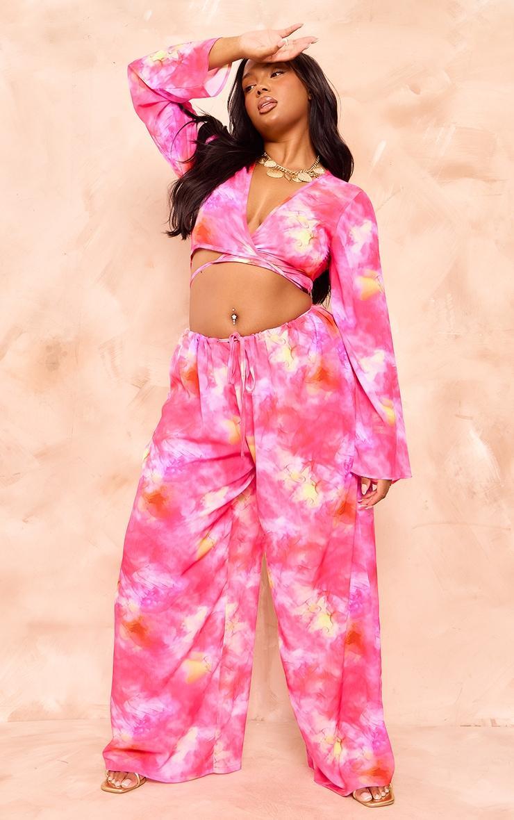 Plus Pink Printed Mesh Wrap Front Beach Top Product Image