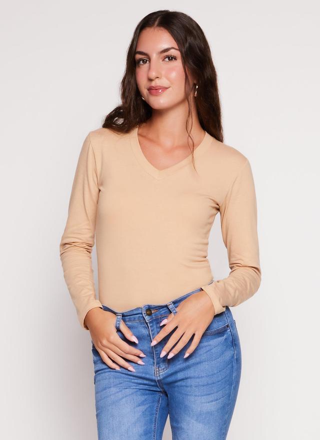 Womens Basic V Neck Long Sleeve T Shirt Product Image