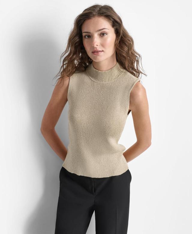 Dkny Womens Solid Ribbed Sleeveless Mock-Neck Blouse Product Image