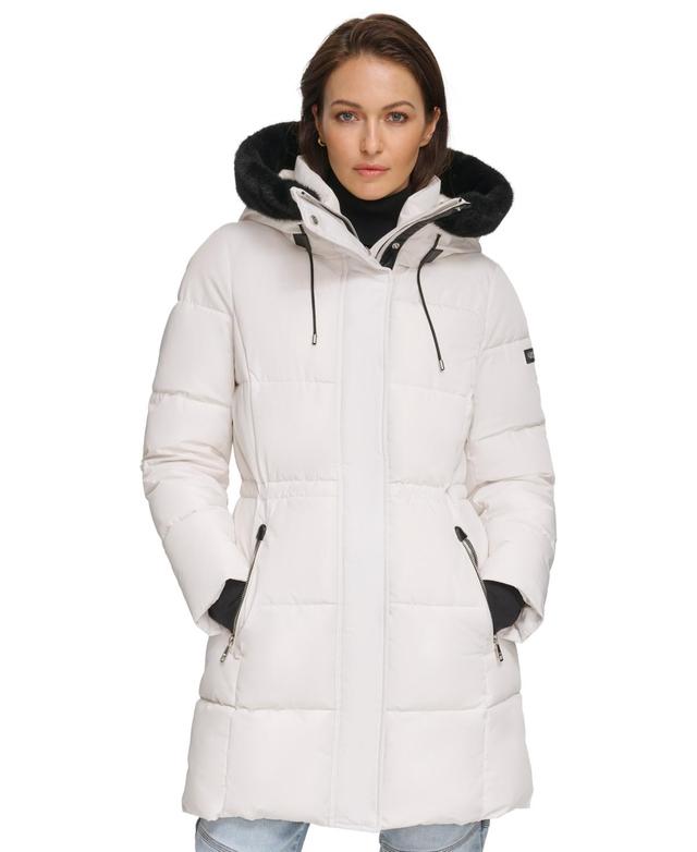 Dkny Womens Faux-Fur-Trim Hooded Anorak Puffer Coat Product Image